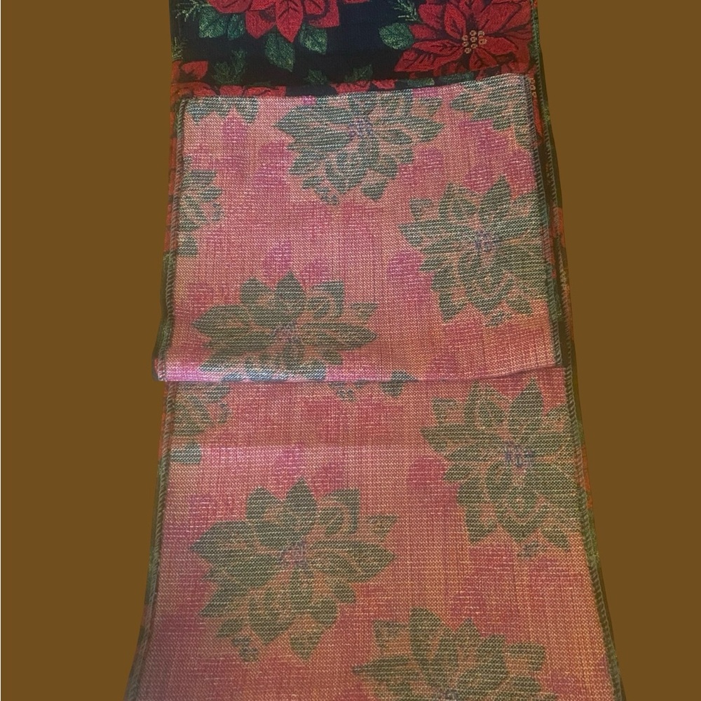 Floral Poinsettia Red and Green Table Runner - Picture 2 of 2